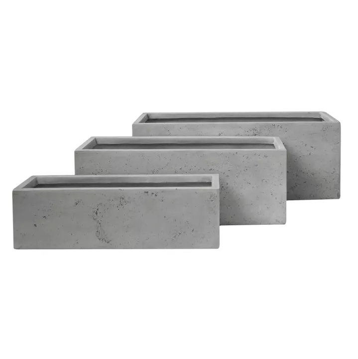 GARDEN PLANTERS RECTANGULAR SET 3PCS SERIES GARDENER HM4723 FIBERCLAY IN GREY 81x30.5x30.5Hcm.