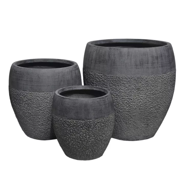 GARDEN PLANTERS SET 3PCS SERIES GARDENER ΗΜ4725 FIBERCLAY IN DARK CEMENT COLOR Φ55x54Hcm.
