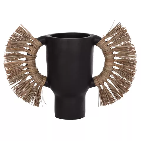 DECORATIVE TABLE VASE ALICA HM4668.01L TERRACOTA IN BLACK COLOR & GRASS--64x22x38Hcm.