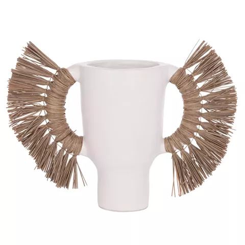 DECORATIVE TABLE VASE ALICA HM4668.02L TERRACOTA IN WHITE COLOR & GRASS--64x22x38Hcm.