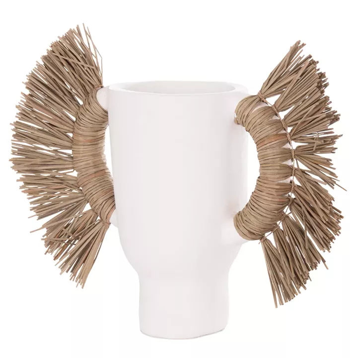 DECORATIVE TABLE VASE ALICA HM4668.02S TERRACOTA IN WHITE COLOR & GRASS--55x19x34Hcm.