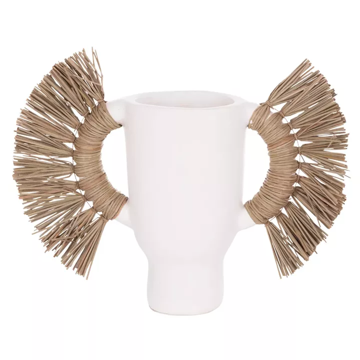 DECORATIVE TABLE VASE ALICA HM4668.02S TERRACOTA IN WHITE COLOR & GRASS--55x19x34Hcm.
