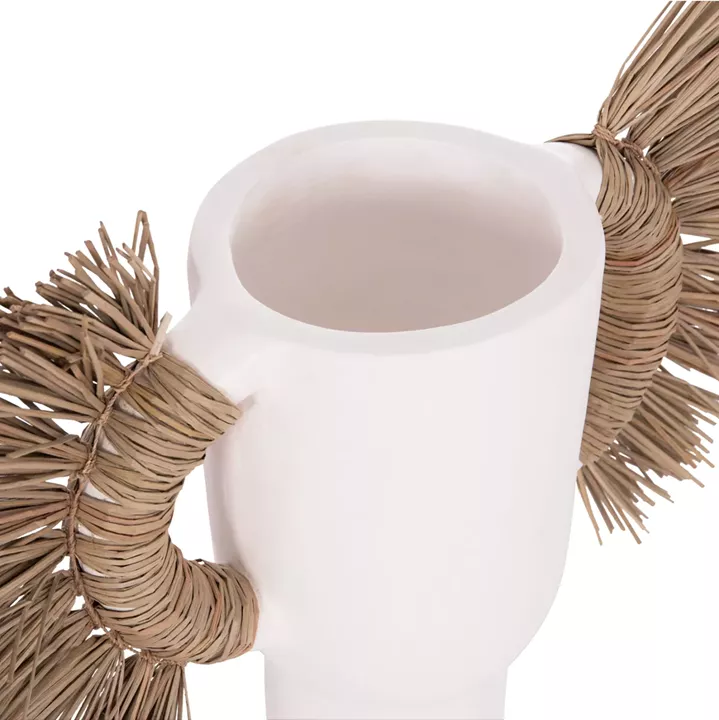 DECORATIVE TABLE VASE ALICA HM4668.02S TERRACOTA IN WHITE COLOR & GRASS--55x19x34Hcm.