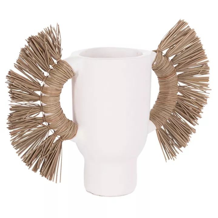 DECORATIVE TABLE VASE ALICA HM4668.02S TERRACOTA IN WHITE COLOR & GRASS--55x19x34Hcm.