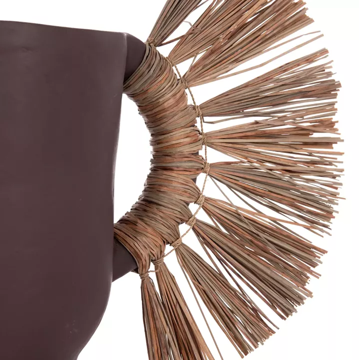DECORATIVE TABLE VASE ALICA HM4668.07S TERRACOTA IN CHOCOLATE COLOR & GRASS--55x19x34Hcm.