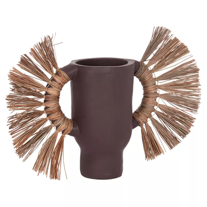 DECORATIVE TABLE VASE ALICA HM4668.07S TERRACOTA IN CHOCOLATE COLOR & GRASS--55x19x34Hcm.
