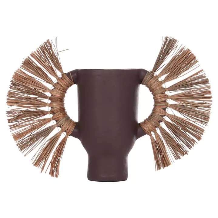 DECORATIVE TABLE VASE ALICA HM4668.07S TERRACOTA IN CHOCOLATE COLOR & GRASS--55x19x34Hcm.