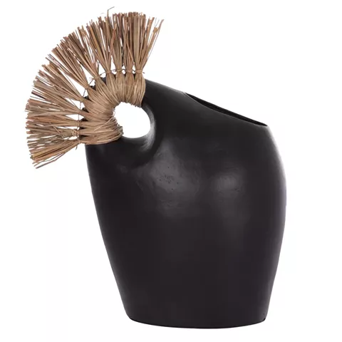 TABLE DECORATIVE VASE ALICA2 HM4671.01 TERRACOTA IN BLACK & GRASS--44x18x50Hcm.