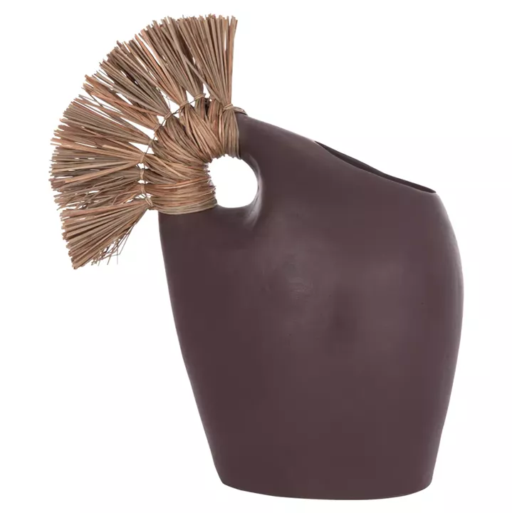 TABLE DECORATIVE VASE ALICA2 HM4671.07 TERRACOTA IN CHOCOLATE & GRASS--44x18x50Hcm.