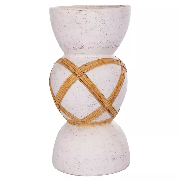 DECORATIVE FLOOR VASE MAYNARD HM4672.02L FIBER CEMENT IN WHITE--RATTAN Φ32x62.5Hcm.