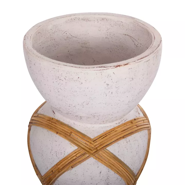 DECORATIVE FLOOR VASE MAYNARD HM4672.02L FIBER CEMENT IN WHITE--RATTAN Φ32x62.5Hcm.