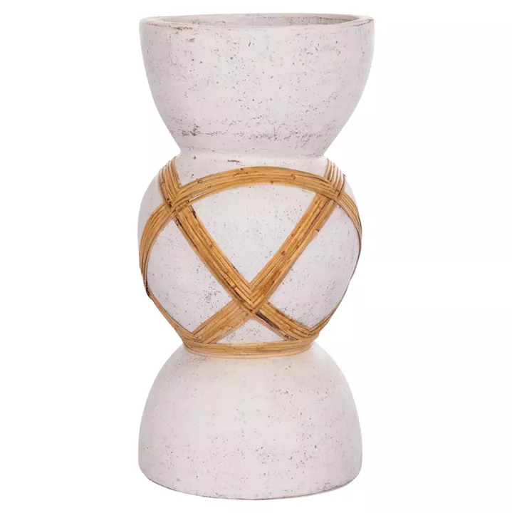 DECORATIVE FLOOR VASE MAYNARD HM4672.02L FIBER CEMENT IN WHITE--RATTAN Φ32x62.5Hcm.
