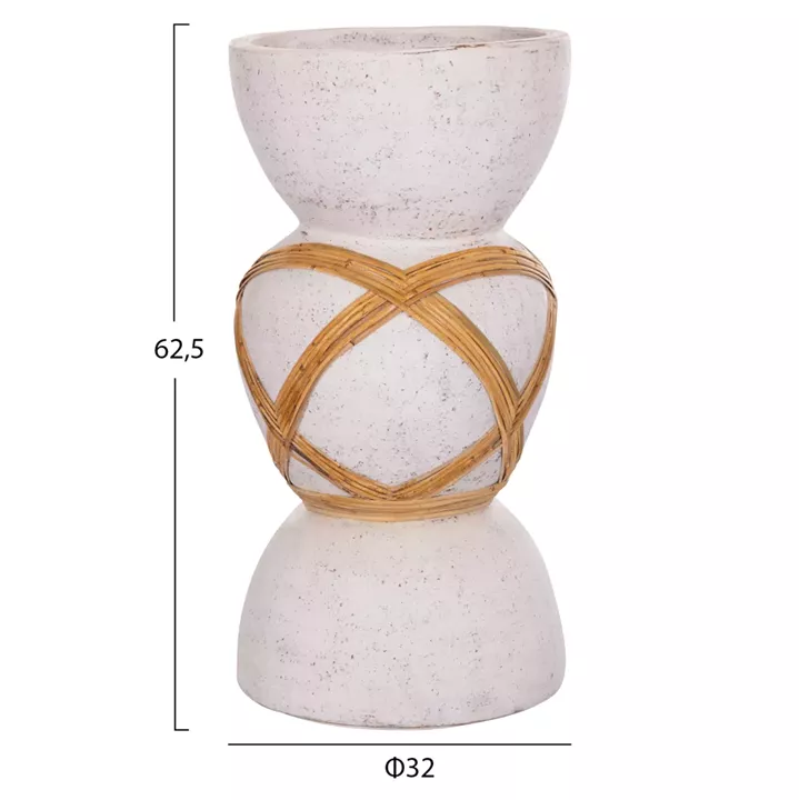 DECORATIVE FLOOR VASE MAYNARD HM4672.02L FIBER CEMENT IN WHITE--RATTAN Φ32x62.5Hcm.