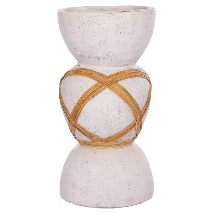 DECORATIVE FLOOR VASE MAYNARD HM4672.02L FIBER CEMENT IN WHITE--RATTAN Φ32x62.5Hcm.