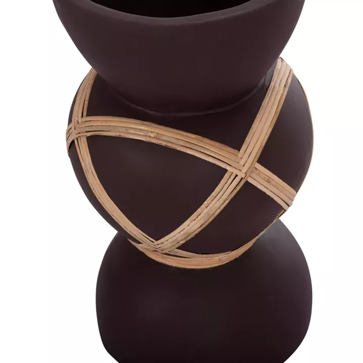 DECORATIVE FLOOR VASE MAYNARD HM4672.07S FIBER CEMENT IN CHOCOLATE COLOR--RATTAN Φ27.5x50Hcm.