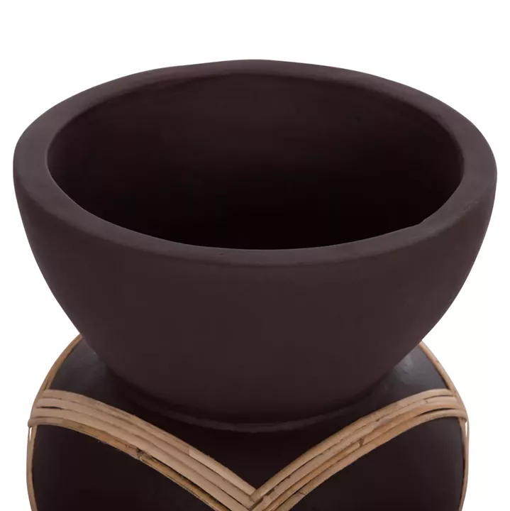 DECORATIVE FLOOR VASE MAYNARD HM4672.07S FIBER CEMENT IN CHOCOLATE COLOR--RATTAN Φ27.5x50Hcm.