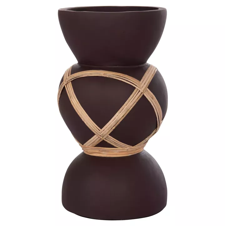 DECORATIVE FLOOR VASE MAYNARD HM4672.07S FIBER CEMENT IN CHOCOLATE COLOR--RATTAN Φ27.5x50Hcm.