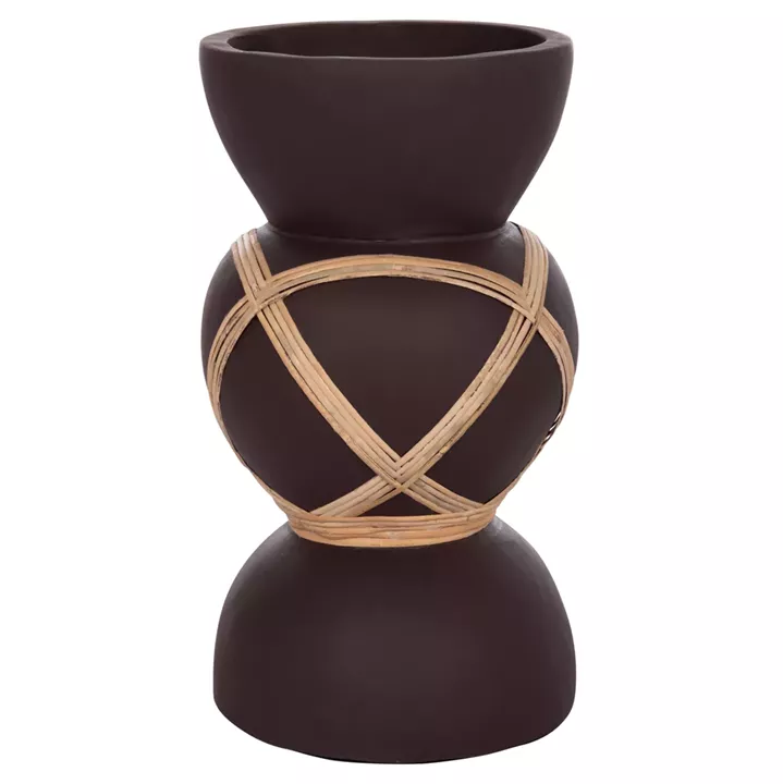 DECORATIVE FLOOR VASE MAYNARD HM4672.07S FIBER CEMENT IN CHOCOLATE COLOR--RATTAN Φ27.5x50Hcm.