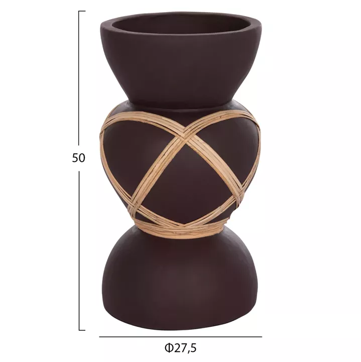 DECORATIVE FLOOR VASE MAYNARD HM4672.07S FIBER CEMENT IN CHOCOLATE COLOR--RATTAN Φ27.5x50Hcm.