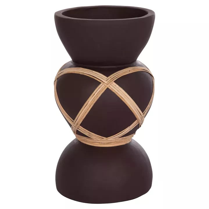 DECORATIVE FLOOR VASE MAYNARD HM4672.07S FIBER CEMENT IN CHOCOLATE COLOR--RATTAN Φ27.5x50Hcm.