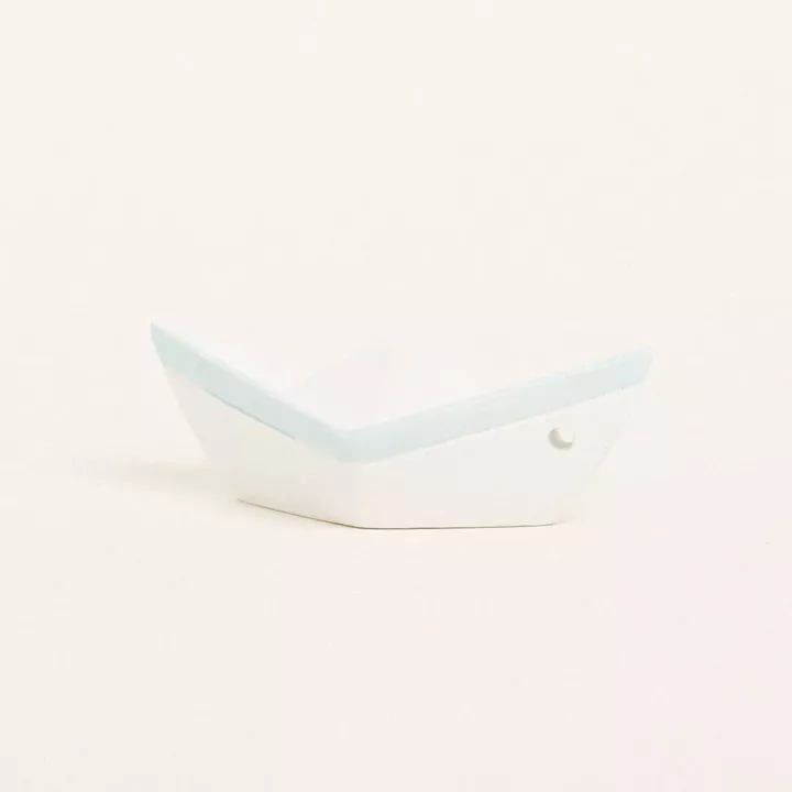 Beauty Home ΚΕΡΑΜΙΚΟ ΚΑΡΑΒΑΚΙ 7,5 x 3,5 x 3 cm ΛΕΥΚΟ / ΓΑΛΑΖΙΟ