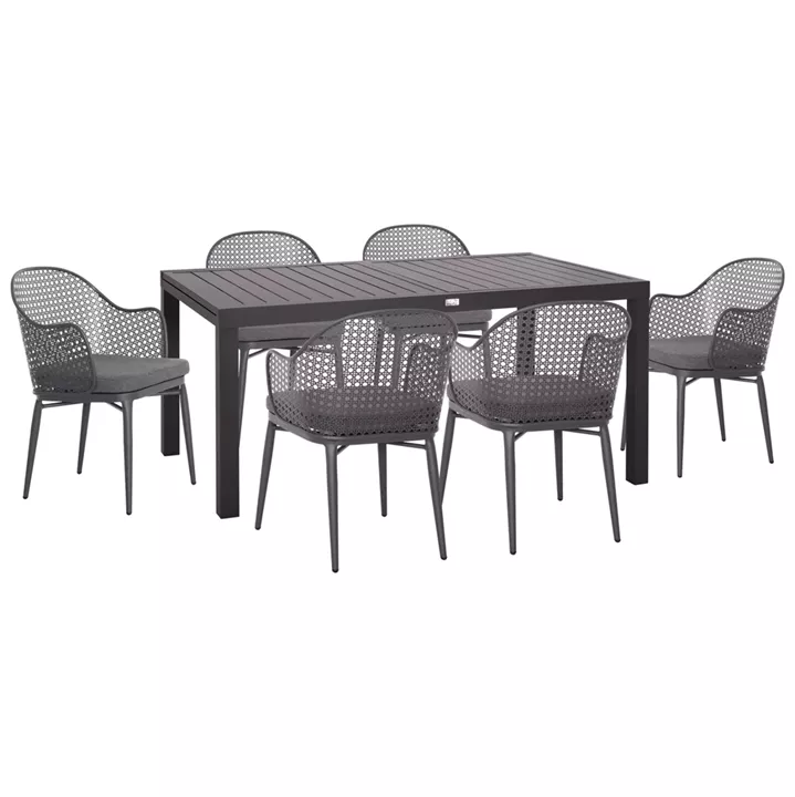 OUTDOOR DINING SET KRUM HM21132.05 DINING TABLE WITH 6 ARMCHAIRS--DARK GREY ALUMINUM
