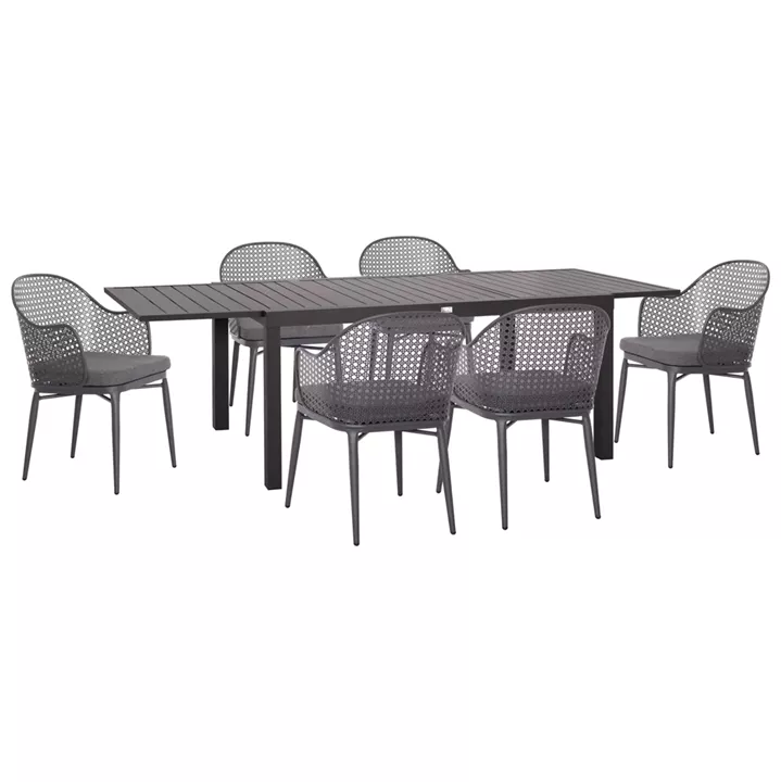 OUTDOOR DINING SET KRUM HM21132.05 DINING TABLE WITH 6 ARMCHAIRS--DARK GREY ALUMINUM
