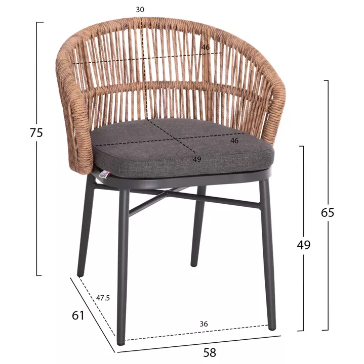 OUTDOOR DINING SET 7PCS KRUM HM21132.06 DARK GREY ALUMINUM-P.E.RATTAN