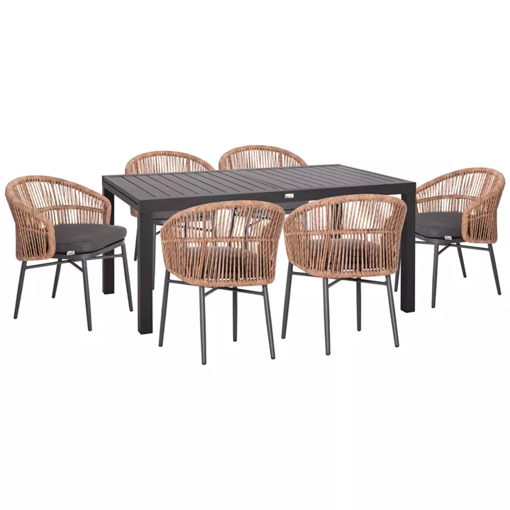 OUTDOOR DINING SET 7PCS KRUM HM21132.06 DARK GREY ALUMINUM-P.E.RATTAN