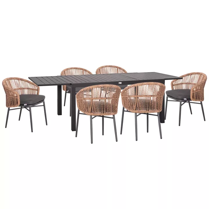 OUTDOOR DINING SET 7PCS KRUM HM21132.06 DARK GREY ALUMINUM-P.E.RATTAN