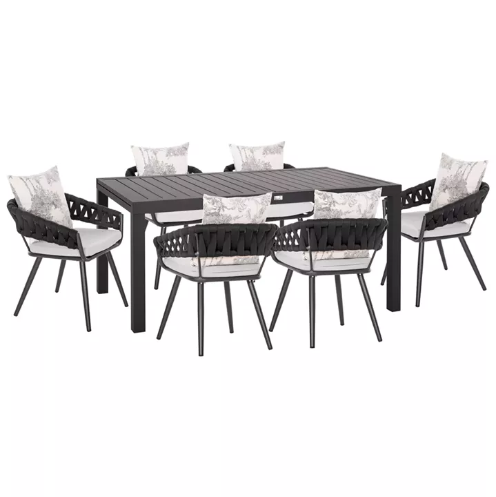 OUTDOOR DINING SET 7PCS KRUM HM21132.07 DARK GREY ALUMINUM & P.E.ROPE