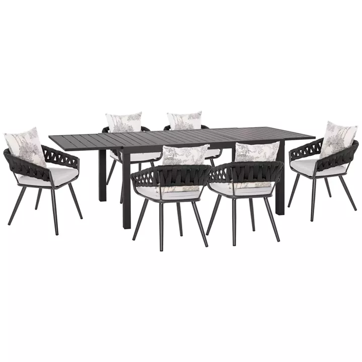 OUTDOOR DINING SET 7PCS KRUM HM21132.07 DARK GREY ALUMINUM & P.E.ROPE