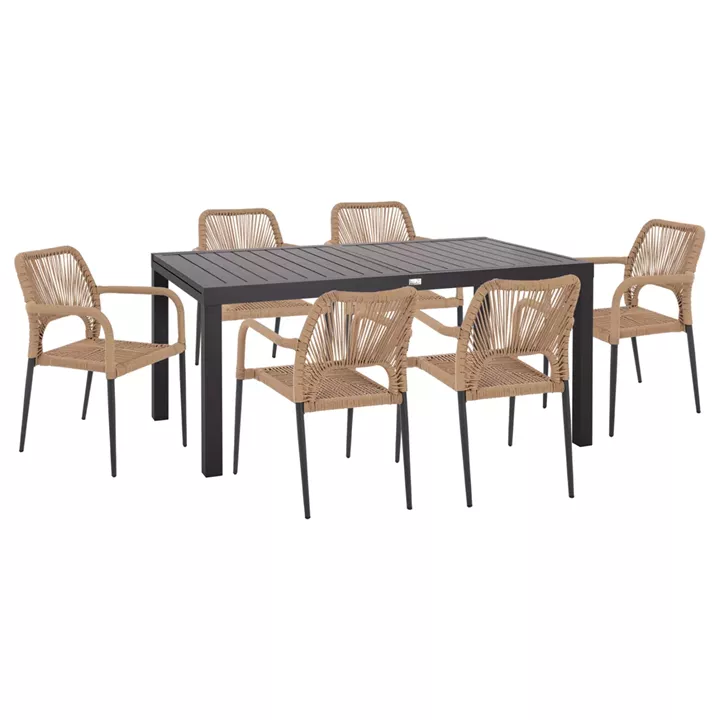 OUTDOOR DINING SET 7PCS KRUM HM21132.01 DARK GREY ALUMINUM-P.E.TWISTED RATTAN