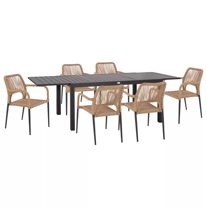 OUTDOOR DINING SET 7PCS KRUM HM21132.01 DARK GREY ALUMINUM-P.E.TWISTED RATTAN