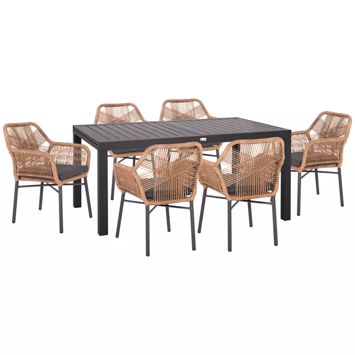 OUTDOOR DINING SET 7PCS KRUM HM21132.02 DARK GREY ALUMINUM-P.E.TWISTED RATTAN