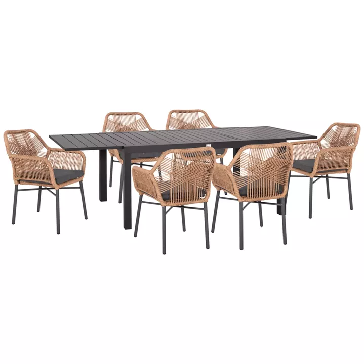 OUTDOOR DINING SET 7PCS KRUM HM21132.02 DARK GREY ALUMINUM-P.E.TWISTED RATTAN