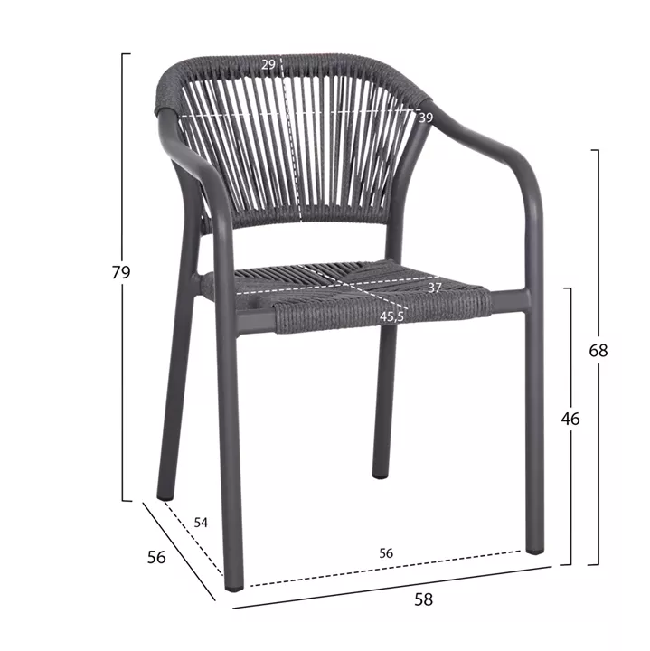 OUTDOOR DINING SET 7PCS KRUM HM21132.04 DARK GREY ALUMINUM-P.E.TWISTED RATTAN