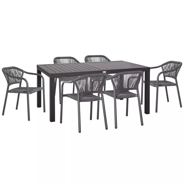 OUTDOOR DINING SET 7PCS KRUM HM21132.04 DARK GREY ALUMINUM-P.E.TWISTED RATTAN
