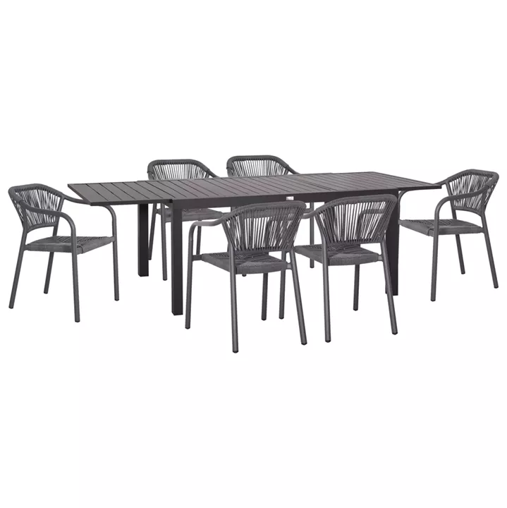OUTDOOR DINING SET 7PCS KRUM HM21132.04 DARK GREY ALUMINUM-P.E.TWISTED RATTAN