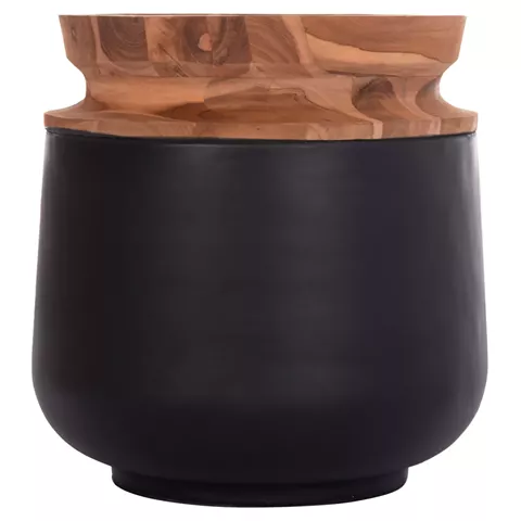 DECORATIVE FLOOR VASE LINTER HM4662.01L FIBER CEMENT IN BLACK--TEAK WOOD Φ41x47Hcm.