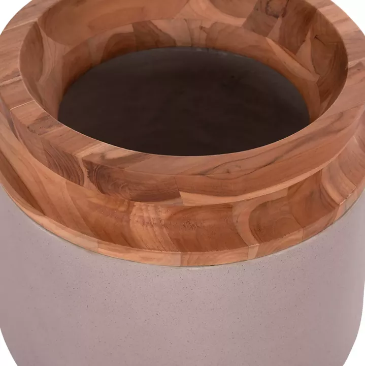 DECORATIVE FLOOR VASE LINTER HM4662.05L FIBER CEMENT IN MATTE GREY--TEAK WOOD Φ41x47Hcm.