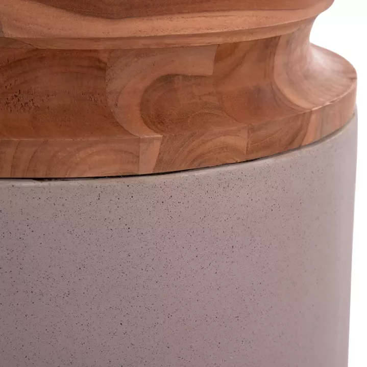 DECORATIVE FLOOR VASE LINTER HM4662.05L FIBER CEMENT IN MATTE GREY--TEAK WOOD Φ41x47Hcm.