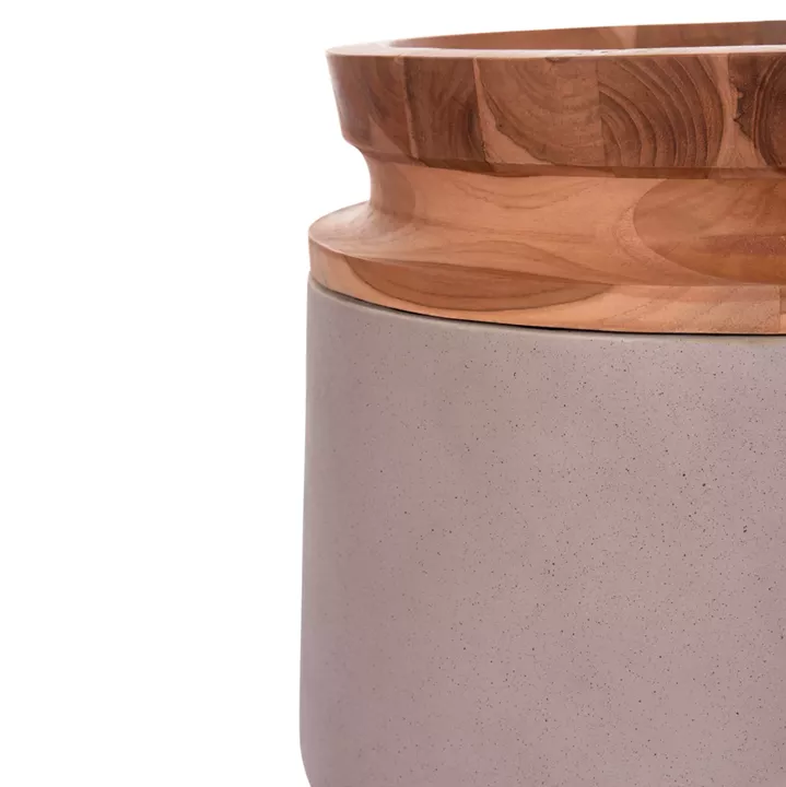 DECORATIVE FLOOR VASE LINTER HM4662.05L FIBER CEMENT IN MATTE GREY--TEAK WOOD Φ41x47Hcm.