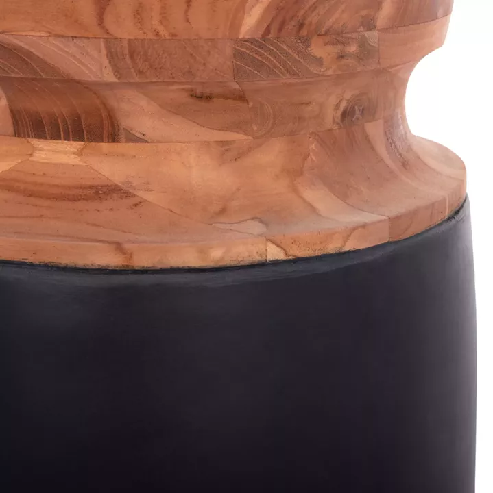 DECORATIVE FLOOR VASE LINTER HM4662.01S FIBER CEMENT IN BLACK--TEAK WOOD Φ34x60Hcm.