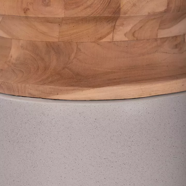 DECORATIVE FLOOR VASE LINTER HM4662.03S FIBER CEMENT IN GREY--TEAK WOOD Φ34x60Hcm.