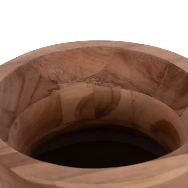 DECORATIVE FLOOR VASE LINTER HM4662.03S FIBER CEMENT IN GREY--TEAK WOOD Φ34x60Hcm.