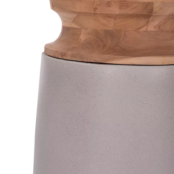 DECORATIVE FLOOR VASE LINTER HM4662.03S FIBER CEMENT IN GREY--TEAK WOOD Φ34x60Hcm.