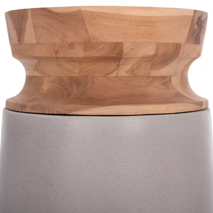 DECORATIVE FLOOR VASE LINTER HM4662.03S FIBER CEMENT IN GREY--TEAK WOOD Φ34x60Hcm.