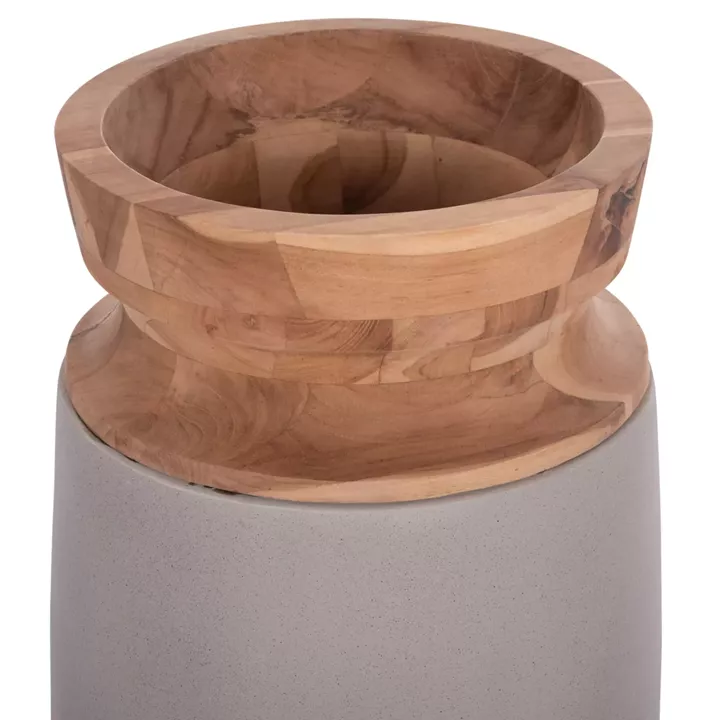 DECORATIVE FLOOR VASE LINTER HM4662.03S FIBER CEMENT IN GREY--TEAK WOOD Φ34x60Hcm.