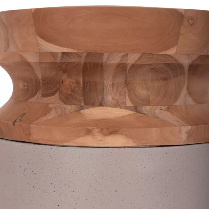 DECORATIVE FLOOR VASE LINTER HM4662.05S FIBER CEMENT IN GREY MATTE--TEAK WOOD Φ34x60Hcm.
